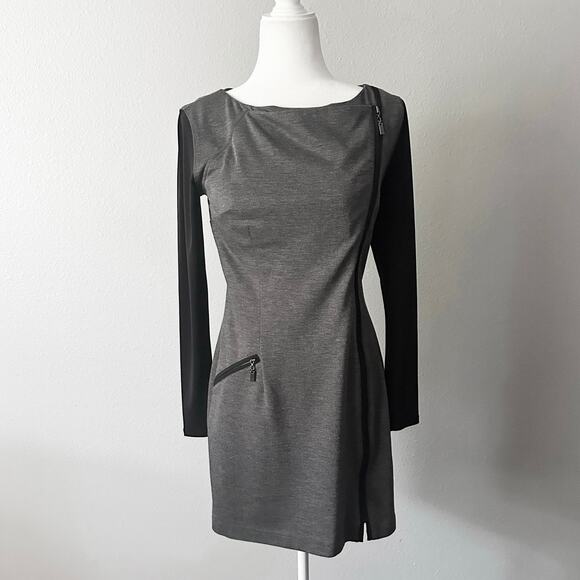 Laundry‎ by Shelli Segal Long Sleeve Moto Mini Dress Women's Size 6 gray black - Picture 2 of 14